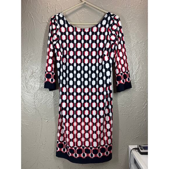 APT.9 Multicolor Shift Dress 3/4 Sleeve Geometric Print Scoop Neck Womens Small - Picture 1 of 4